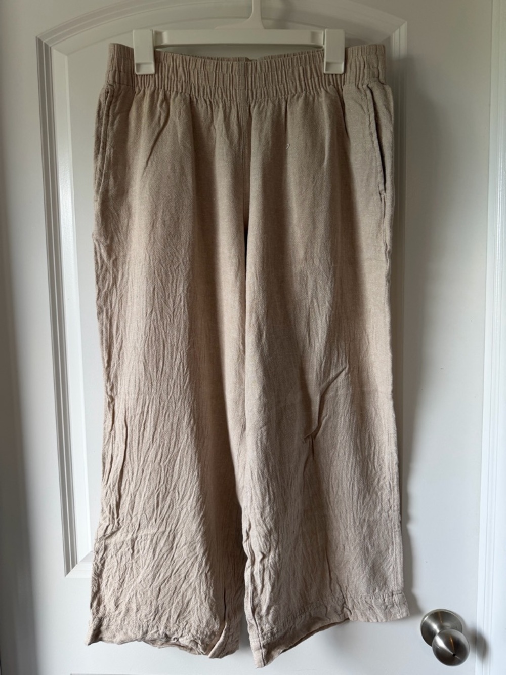 Old Navy Beige Drawstring Linen-Blend High-Rise Wide Leg Pants With Pockets